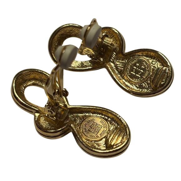 Signed Givenchy Paris New York clip on earrings gold & green stones mod 1980’s - Picture 5 of 6